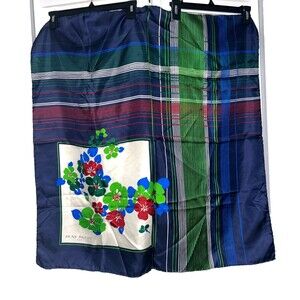 Jean Patou Vintage Silk Square Scarf 33” Floral Plaid Print